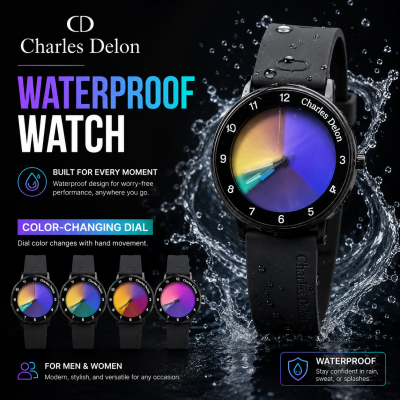 Charles Delon waterproof Dial Colour Changing Watch For Him & Her (black)